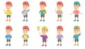 Little caucasian boy vector illustrations set. Royalty Free Stock Photo