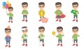 Little caucasian boy vector illustrations set. Royalty Free Stock Photo