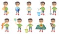 Little caucasian boy vector illustrations set. Royalty Free Stock Photo