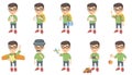 Little caucasian boy vector illustrations set. Royalty Free Stock Photo