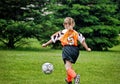 Little Caucasian Girl Playing Soccer Royalty Free Stock Photo