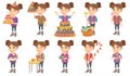 Little caucasian girl vector illustrations set. Royalty Free Stock Photo