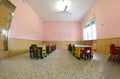 Little chairs and tables of a refectory of the kindergarten