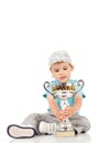 Little champion with his trophy Royalty Free Stock Photo