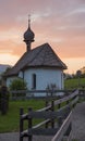 Little chapel of rubi village at sunset