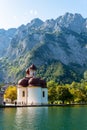 Little chapel Saint Bartholomew at Lake Koenigssee in the Bavarian Alps