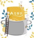 Little characters cooks come up with a menu. Illustration of menu creation for a restaurant or cafe