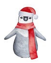 Little charming baby penguin character in Santa hat,