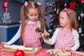 Little charming sisters bake gingerbread cookies Royalty Free Stock Photo