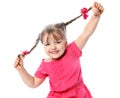 Little cheerful girl holding hair