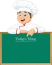 Little chef pointing at a banner or menu