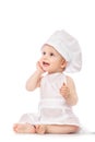 Little Chef. smiling happy baby. Adorable baby boy dressed in s chef`s hat. isolated on white. big size resolution. Food banner Royalty Free Stock Photo