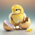 Little chick and broken egg-shell