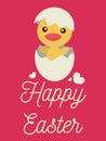 Little chick opens his egg and smile, Happy Easter words Royalty Free Stock Photo