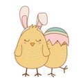 Little chicks with broken eggs easter characters