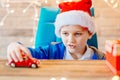 Little child boy playing with red toy car Royalty Free Stock Photo