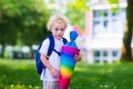 Little child with candy cone on first school day Royalty Free Stock Photo