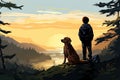 little child and dog enjoy the nature landscape AI generated