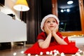 Little child dreaming about Christmas. Royalty Free Stock Photo