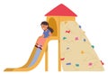 Little Child Girl Character Gleefully Slides Down The Colorful Playground Slide, Laughter Trailing Behind Royalty Free Stock Photo
