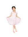 Little child girl dreams of becoming a ballerina. Beautiful little Asian children in pink tutu skirt isolated on white background Royalty Free Stock Photo