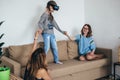 Little child girl playing game in virtual reality glasses Royalty Free Stock Photo