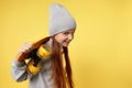 little child girl with yellow skateboard Royalty Free Stock Photo