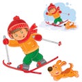 Little child going skiing