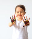 Little child hands painted in colorful paints isolated Royalty Free Stock Photo