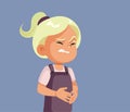 Unhappy Toddler Girl Having a Stomachache Vector Illustration