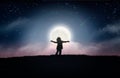 Little Child Hugging the Moon - Child Under the Moonlight Embracing the Moon - Imagination