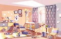 Messy child bedroom sunny interior cartoon vector Royalty Free Stock Photo