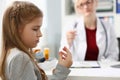 Little child at pediatrician receptionhold finger Royalty Free Stock Photo