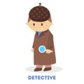 Little child play as a detective. Boy search for a clue