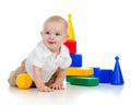 Little child playing with building blocks