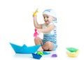 Little child playing with fishing rod toy Royalty Free Stock Photo