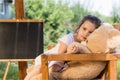 Little child playing with teddy bear Royalty Free Stock Photo