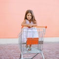 Little child in shopping cart Royalty Free Stock Photo