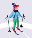 Little child skiing flat vector illustration