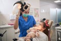 Little child at stomatology. Girl with dentist. Health teeth concept