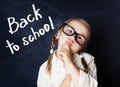 Little Child Student Thinking In Classroom Royalty Free Stock Photo