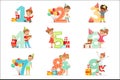 Little Children Birthday Celebration Set With Adorable Kids Standing Next To The Growing Digits Of Their Age