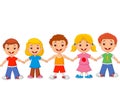 Little children cartoon holding hands Royalty Free Stock Photo