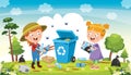 Little Children Cleaning And Recycling Garbage