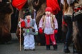 Little children dressed in traditional Romanian clothes during the New Year's parade