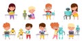 Little Children Engineering and Creating Robots Vector Illustrations Set