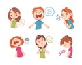 Little Children with Face Expression and Emotion Vector Set Royalty Free Stock Photo