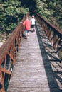 Little children friends on the bridge sensory connections Royalty Free Stock Photo