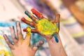 Little Children Hands doing Fingerpainting Royalty Free Stock Photo