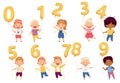 Little Children Holding Number Shaped Balloons by the String Vector Set Royalty Free Stock Photo